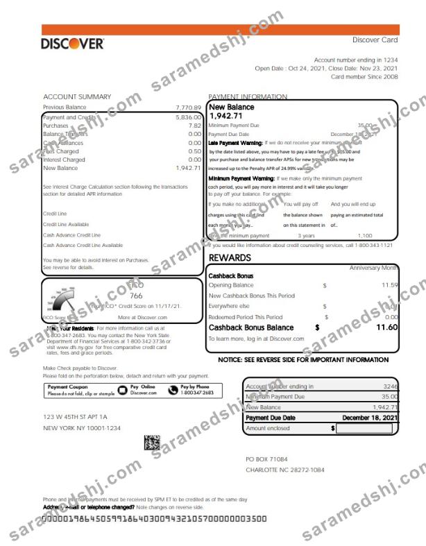 USA Discover bank statement template in Excel and PDF (.xls and .pdf file) format